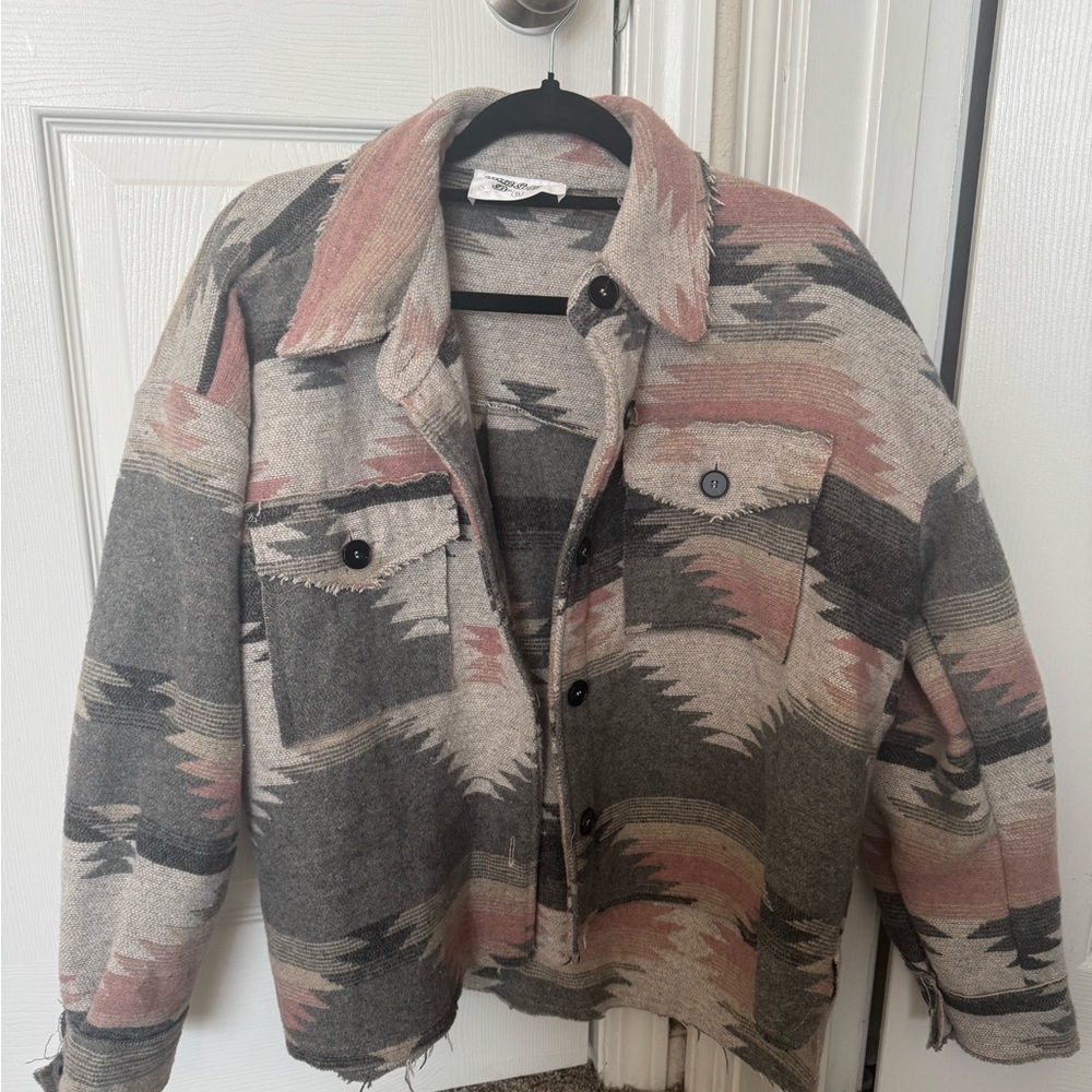 Women's Western Pattern Utility Jacket in Gray and Pink
